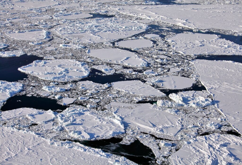 Aerial view of frozen Arctic Ocean